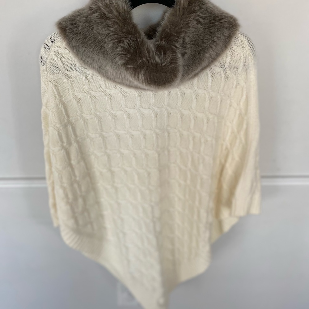NWT Talbots knitted faux fur poncho